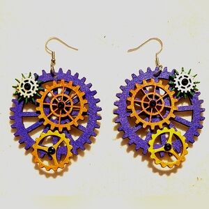 Hand crafted Fidget gear earrings, Halloween theme colors by nth degree co
